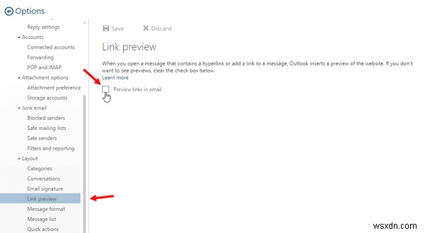Cách tắt Xem trước liên kết trong Outlook Web 
