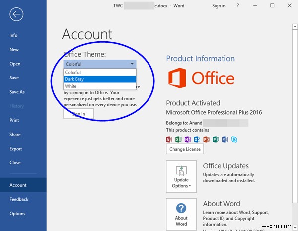 Cách chuyển sang chủ đề Trắng, Xám, Nhiều màu hoặc Đen trong Microsoft Office 