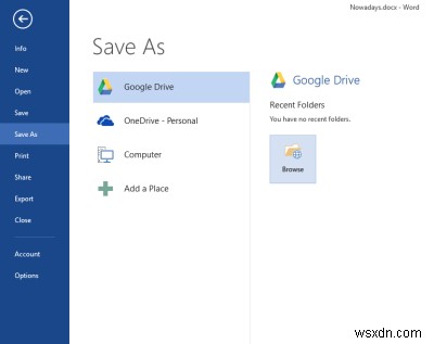 Thêm Google Drive và Dropbox làm Lưu vị trí trong Microsoft Office 