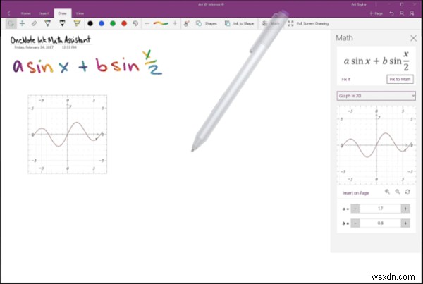 Cách vẽ biểu đồ một phương trình trong OneNote cho Windows 10 