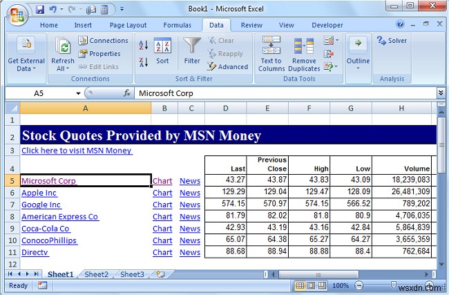 Cách nhận Báo giá cổ phiếu trong Excel 