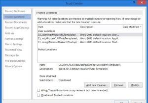 Thêm, xóa hoặc sửa đổi Vị trí tin cậy trong Microsoft Office 
