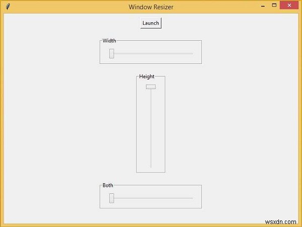 Bảng điều khiển Window Resizer trong Tkinter 