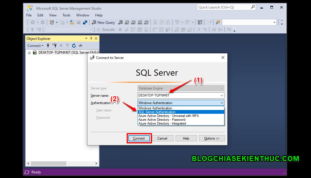 Cách tạo kết nối với SQL Server thông qua SSMS 