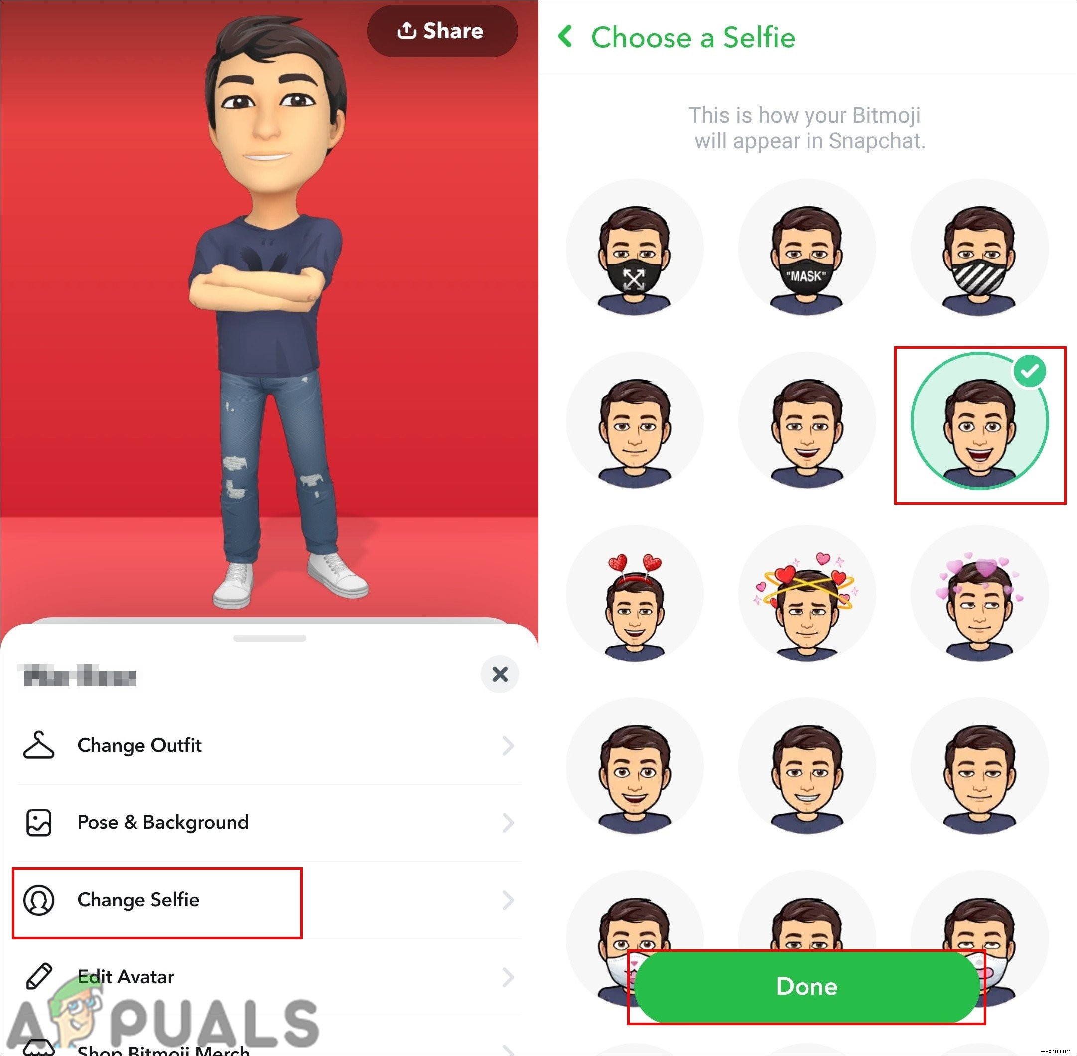 Làm cách nào để thay đổi biểu thức Bitmoji trên Snapchat? 