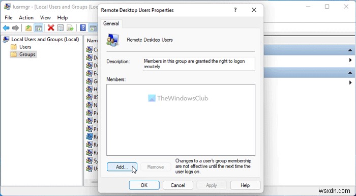 Cách thêm hoặc xóa người dùng Máy tính Từ xa trong Windows 11/10 
