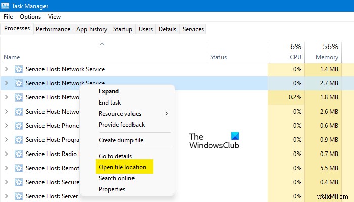 Dịch vụ Mạng Máy chủ Dịch vụ Sử dụng mạng cao trong Windows 11/10 