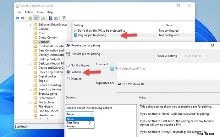 Cho phép hoặc ngăn Windows yêu cầu mã PIN để chiếu tới PC 