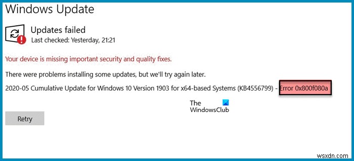 Sửa lỗi cập nhật Windows 0x800f080a 