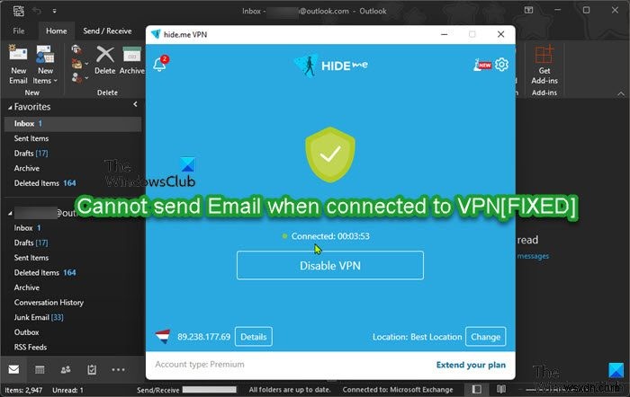 Không thể gửi Email khi được kết nối với VPN 