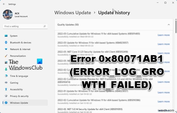 Sửa lỗi 0x80071AB1 (ERROR_LOG_GROWTH_FAILED) trên Windows 11/10 