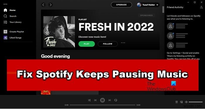 Spotify tiếp tục tạm dừng Nhạc hoặc dừng trên PC Windows 