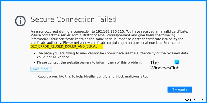 SEC_ERROR_REUSED_ISSUER_AND_SERIAL Kết nối an toàn không thành công trong Firefox 