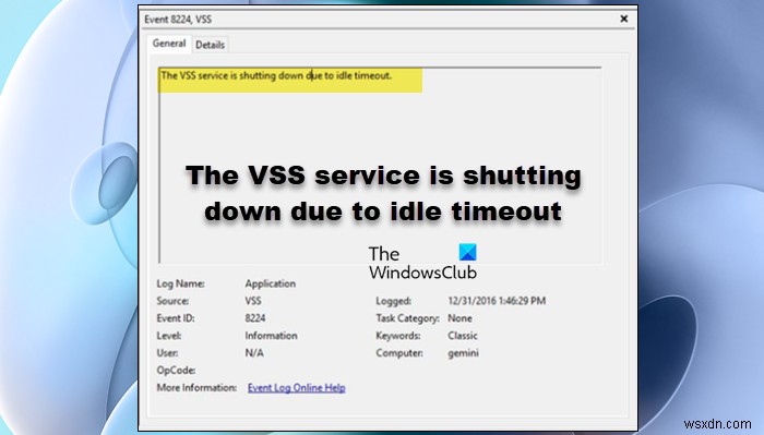 Dịch vụ VSS đang ngừng hoạt động do hết thời gian chờ 