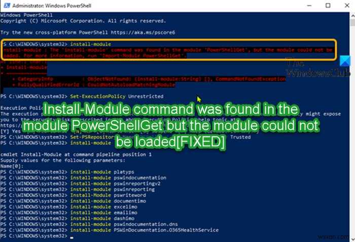 Đã tìm thấy lệnh Install-Module trong mô-đun PowerShellGet nhưng không thể tải mô-đun 