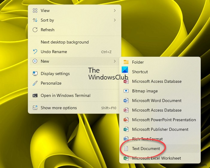 Mục tài liệu Tạo văn bản mới bị thiếu trong Trình đơn ngữ cảnh trong Windows 11/10 