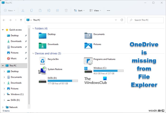 OneDrive bị thiếu trong File Explorer trong Windows 11/10 