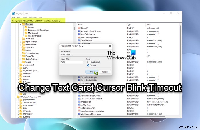 Cách thay đổi thời gian chờ nháy mắt con trỏ dấu nháy văn bản trong Windows 11/10 