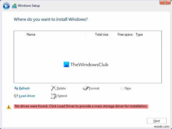 Không tìm thấy ổ nào trong khi Cài đặt Windows trong khi Thiết lập 