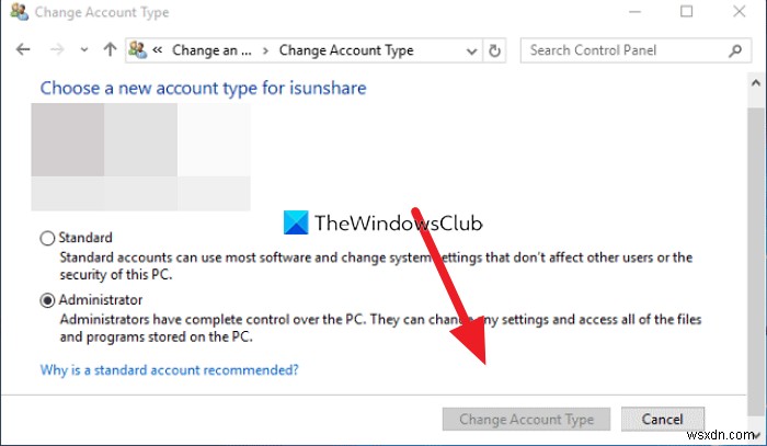 Change Account Type bị xám trong Windows 11/10 