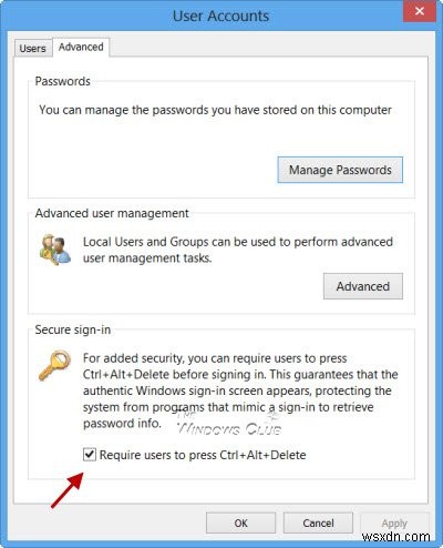 Cách bật hoặc tắt CTRL + ALT + DEL Đăng nhập an toàn trong Windows 11/10 