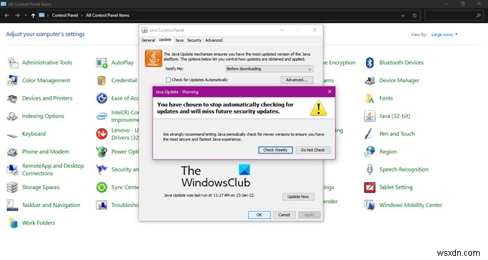 Cách tắt thông báo cập nhật Java trên PC Windows 