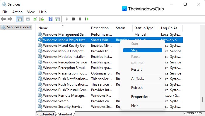 Sửa lỗi Wmpnetwk.exe Sử dụng CPU hoặc Bộ nhớ cao trên Windows 11/10 