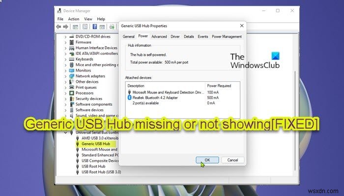 Sửa lỗi Chung USB Hub bị thiếu hoặc không hiển thị trong Windows 11/10 