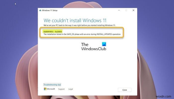 Sửa lỗi cài đặt Windows 11/10 0x800F0955 - 0x20003 