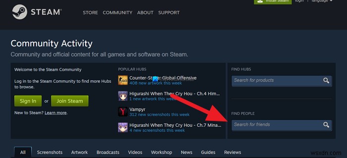 Cách tìm kiếm người dùng trên Steam 