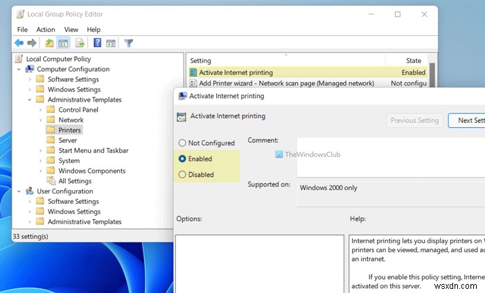 Cách bật hoặc tắt In Internet trong Windows 11/10 