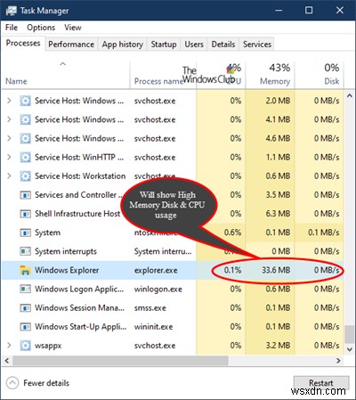 Explorer.exe Sử dụng bộ nhớ và CPU cao trong Windows 11/10 