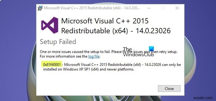 Sửa lỗi 0x81f40001 Microsoft Visual C ++ trên Windows 11/10 