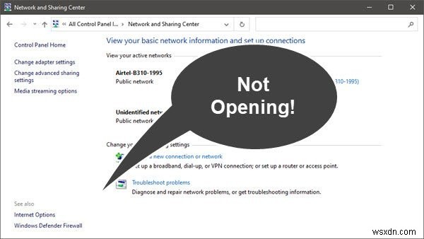 Network and Sharing Center không mở trong Windows 11/10 