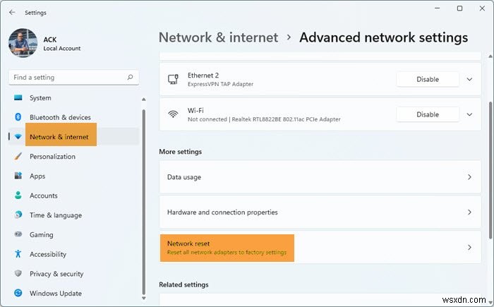 Network and Sharing Center không mở trong Windows 11/10 