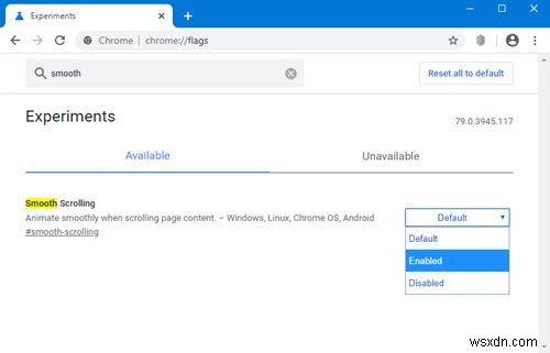 Bật hoặc tắt tính năng Cuộn mượt trong Windows, Chrome, Edge, Firefox hoặc Opera 