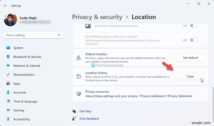 Cách xóa hoặc xóa Lịch sử vị trí trong Windows 11 