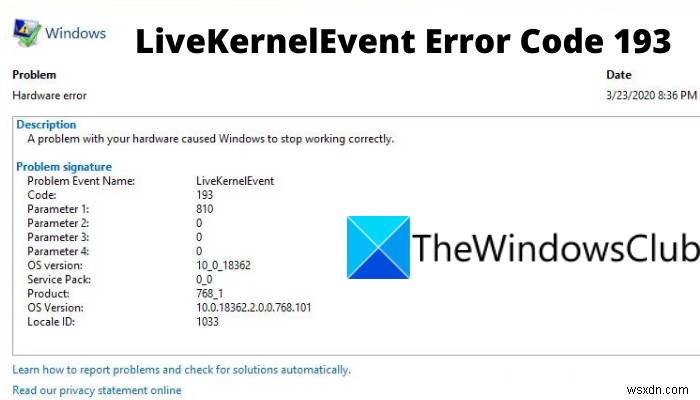 Sửa mã lỗi LiveKernelEvent 193 trên máy tính Windows 