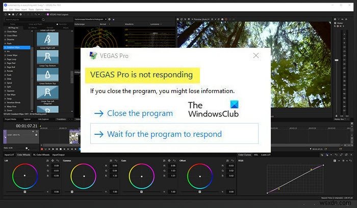 Sony Vegas tiếp tục gặp sự cố hoặc không phản hồi trên Windows 11/10 