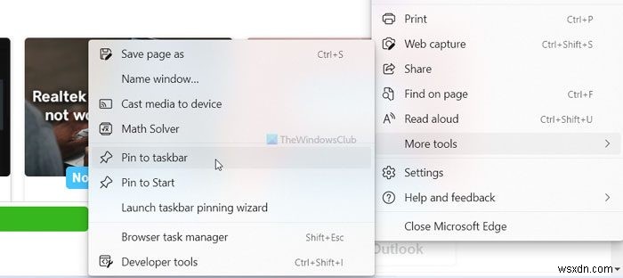 Ghim các phím tắt của trang web vào Taskbar &Start Menu bằng Chrome, Edge, Firefox trong Windows 11/10 