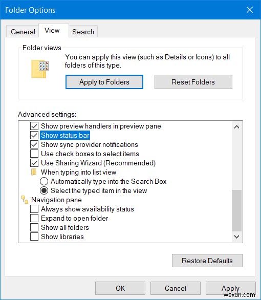 Cách bật hoặc tắt thanh trạng thái trong File Explorer trong Windows 11/10 