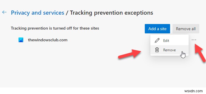 Cách thêm một trang web vào danh sách Ngoại lệ Ngăn chặn Theo dõi trong trình duyệt Edge 