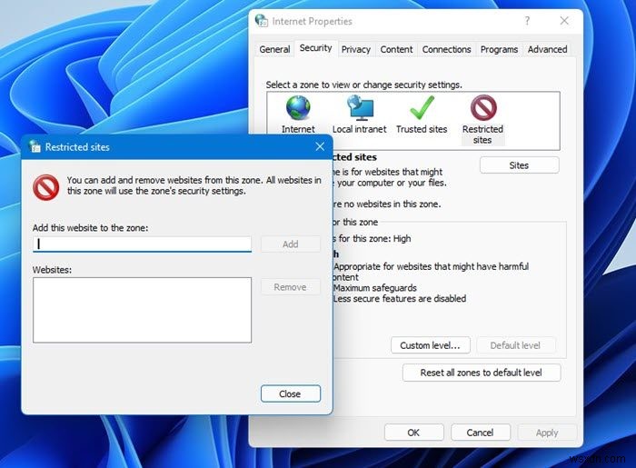 Cách quản lý Vùng bảo mật Internet trong Windows 11/10 