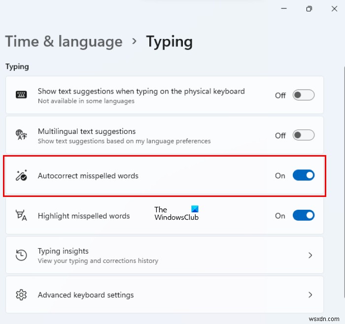 Cách bật hoặc tắt Typing Insights trong Windows 11 