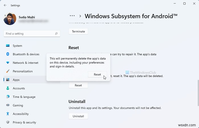 Cách đặt lại Hệ thống con Windows dành cho Android (WSA) trên Windows 11 