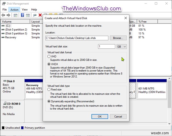 Cách tạo và thiết lập Tệp VHD hoặc VHDX mới trong Windows 11/10 
