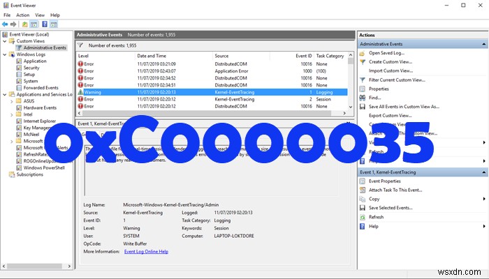 Sửa mã lỗi 0xC0000035 trong Trình xem sự kiện trên Windows 11/10 