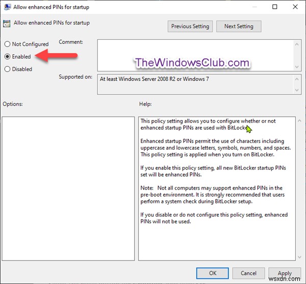 Cách bật hoặc tắt mã PIN nâng cao cho BitLocker Startup trong Windows 11/10 
