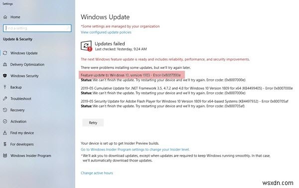 Lỗi cập nhật Windows 0xC19001e2 khi cài đặt Cập nhật tính năng 
