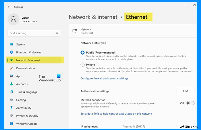 Cài đặt Mạng &Internet trong Windows 11 